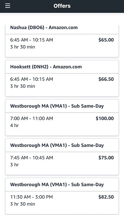 Example of Amazon Flex Delivery Blocks