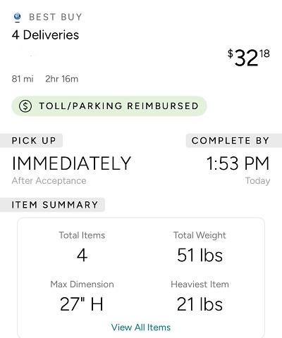 Example of Roadie Best Buy Delivery