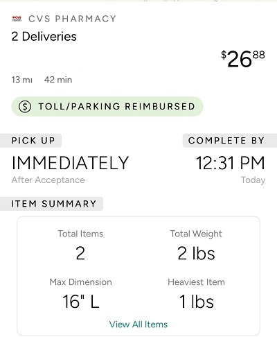Example of Roadie CVS Pharmacy Delivery