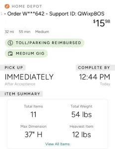 Example of Roadie Home Depot Delivery