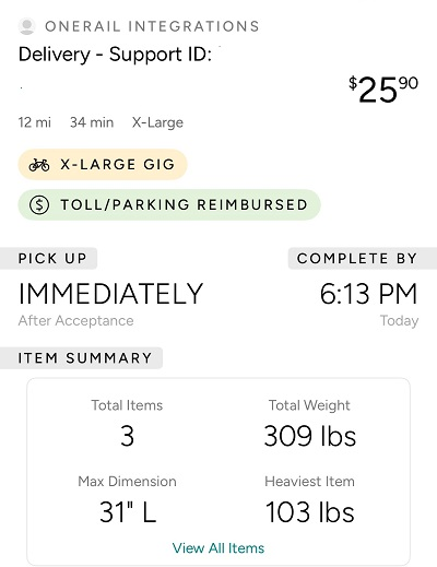 Example of Roadie Lowes Delivery