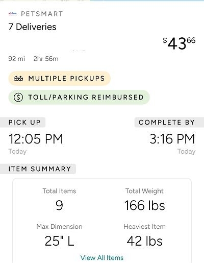 Example of Roadie PetSmart Delivery