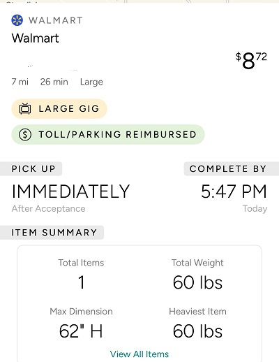 Example of Roadie Walmart Delivery