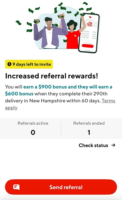 Example of DoorDash Driver Referral Bonus